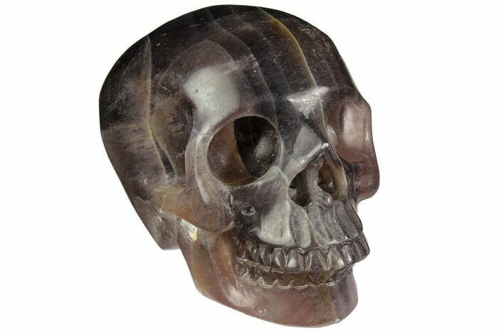 Realistic, Carved, Banded Purple Fluorite Skull #151022